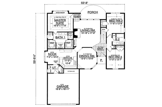 Floor Plan - Main Floor for European House Plan #40-121 - 3 bed, 2 bath