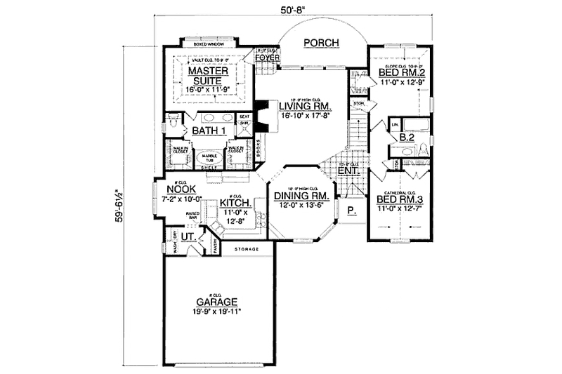 Home Plan - Floor Plan - Main Floor for European House Plan #40-121 - 3 bed, 2 bath