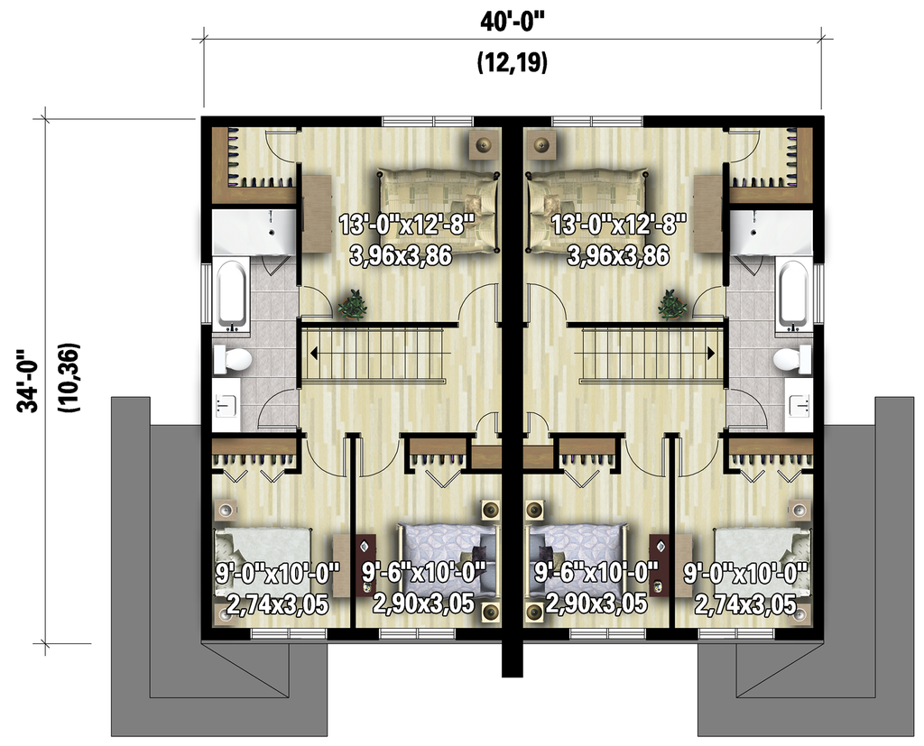 Contemporary Style House Plan - 6 Beds 2 Baths 2832 Sq/Ft Plan #25-4516 ...