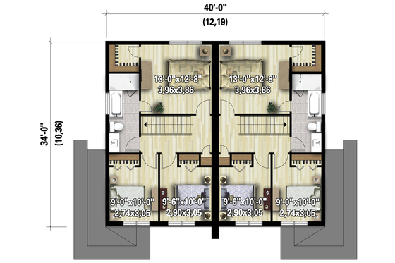 Floor Plan - Upper Floor 1 for Contemporary House Plan #25-4516 - 6 bed, 2 bath