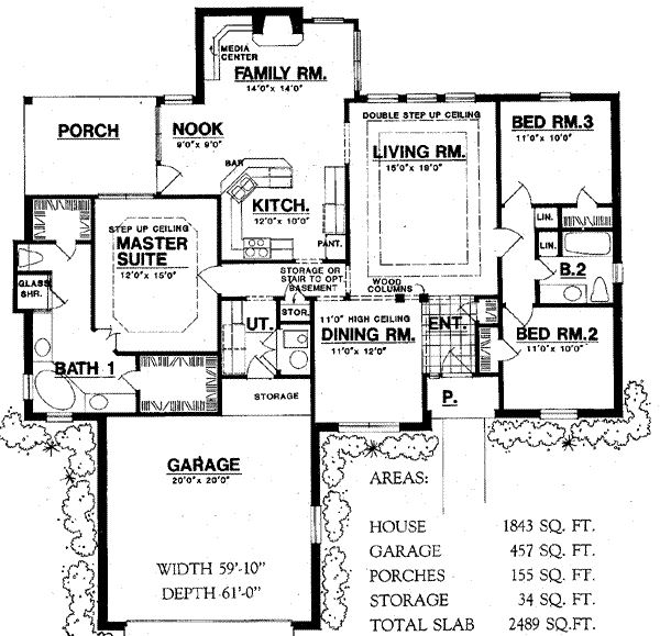 European Style House Plan - 3 Beds 2 Baths 1843 Sq/Ft Plan #40-316 ...