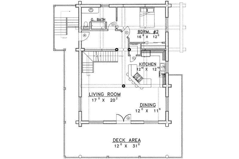Dream House Plan - Floor Plan - Main Floor for Log House Plan #117-409 - 4 bed, 3 bath