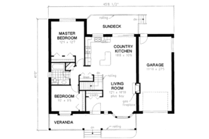 Floor Plan - Main Floor for Cottage House Plan #18-335 - 2 bed, 1 bath