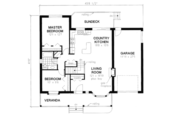 Floor Plan - Main Floor for Cottage House Plan #18-335 - 2 bed, 1 bath