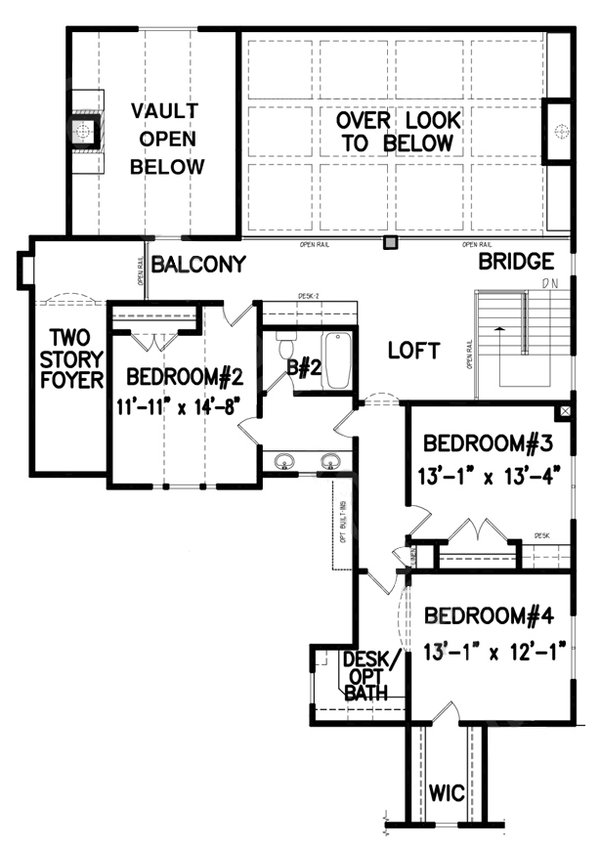 Traditional Floor Plan - Upper Floor Plan #54-483