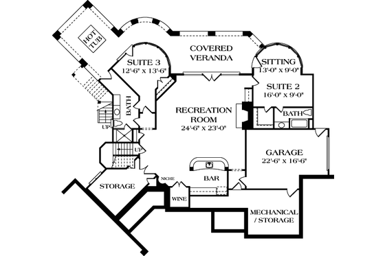 Floor Plan - Lower Floor for European House Plan #453-34 - 4 bed, 4.5 bath