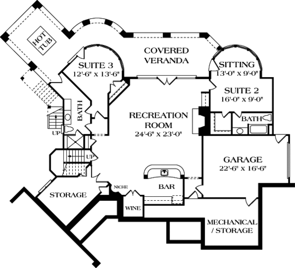 Architectural House Design - European Floor Plan - Lower Floor Plan #453-34