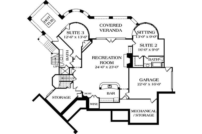 Architectural House Design - Floor Plan - Lower Floor for European House Plan #453-34 - 4 bed, 4.5 bath