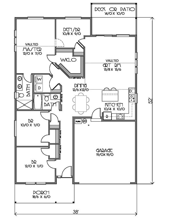 Ranch Style House Plan - 4 Beds 2 Baths 1500 Sq/Ft Plan #423-68 ...