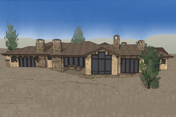 Exterior - Rear Elevation for Mediterranean House Plan #892-31 - 3 bed, 3.5 bath