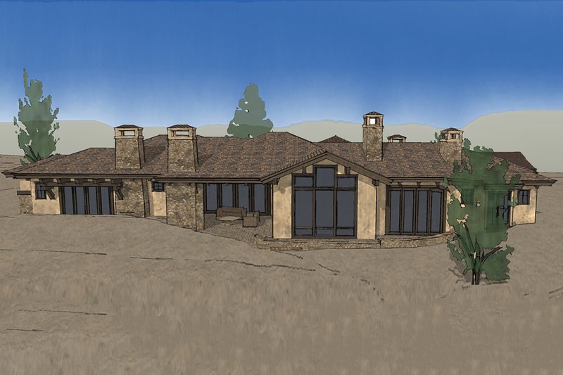 Home Plan - Exterior - Rear Elevation for Mediterranean House Plan #892-31 - 3 bed, 3.5 bath