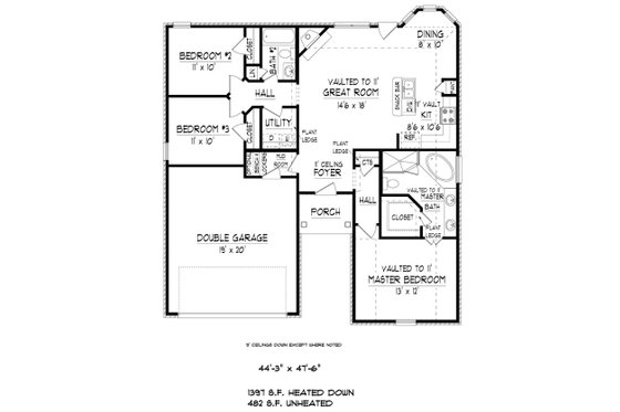 Floor Plan - Main Floor for Traditional House Plan #424-404 - 3 bed, 2 bath