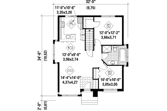 Floor Plan - Main Floor for Contemporary House Plan #25-4292 - 2 bed, 1 bath