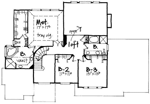 Floor Plan - Upper Floor for European House Plan #308-238 - 3 bed, 2.5 bath