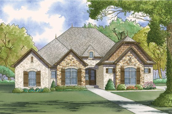 Exterior - Front Elevation 3 for European House Plan #923-51 - 4 bed, 2 bath