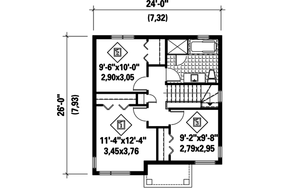 Floor Plan - Upper Floor for Contemporary House Plan #25-4505 - 3 bed, 1 bath