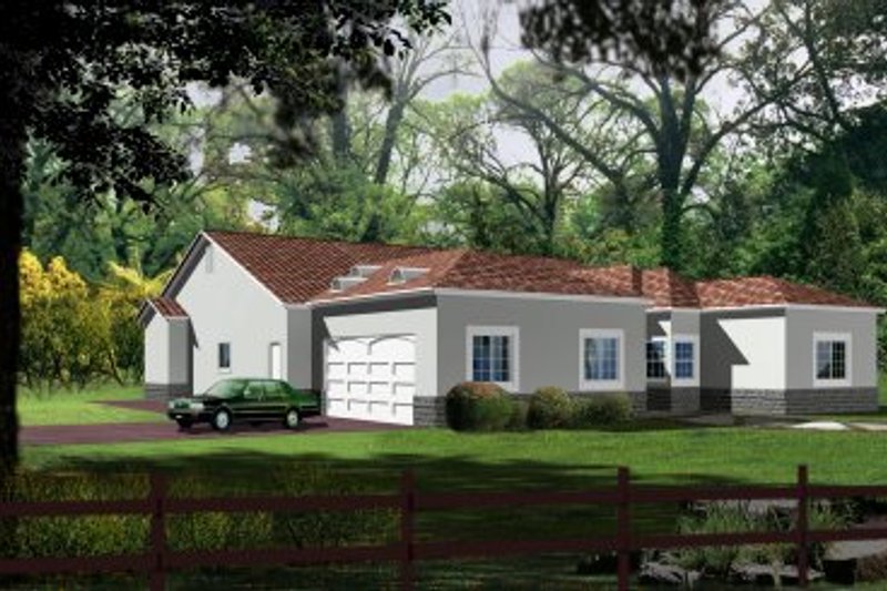 House Blueprint - Adobe / Southwestern Exterior - Front Elevation Plan #1-661