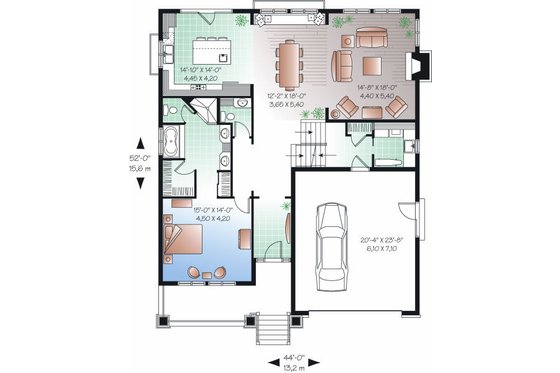 Floor Plan - Main Floor for Craftsman House Plan #23-813 - 3 bed, 2.5 bath