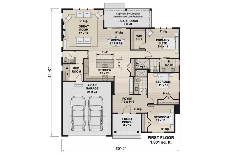 Dream House Plan - Floor Plan - Main Floor for Farmhouse House Plan #51-1392 - 3 bed, 2.5 bath