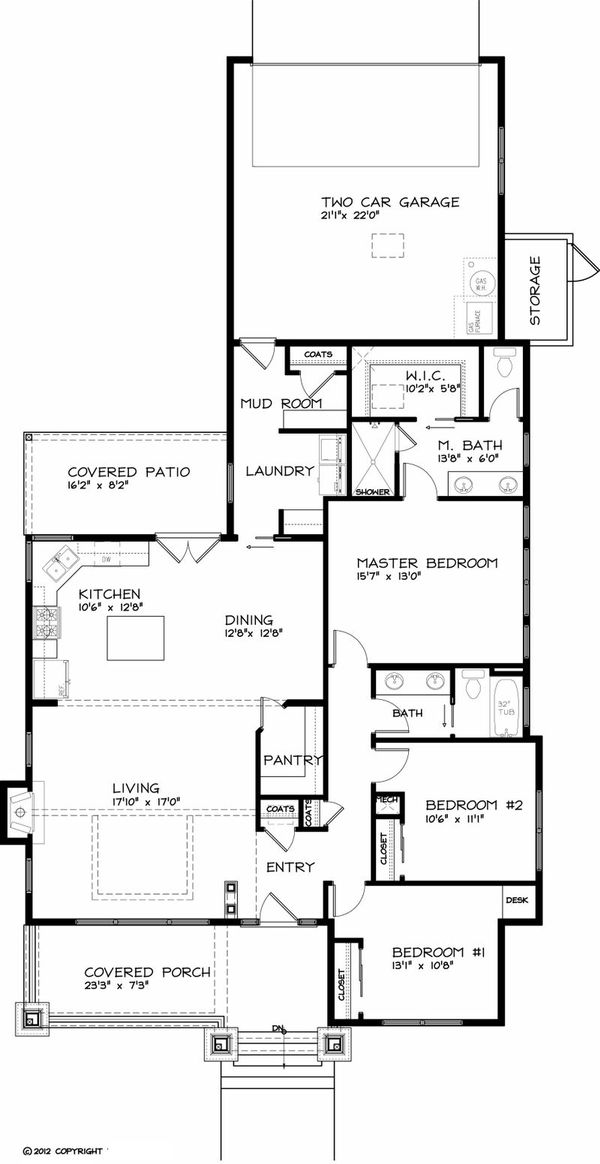 Home Plan - Craftsman style, Bungalow house plan, main level floor plan