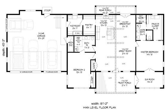 Floor Plan - Main Floor for Country House Plan #932-385 - 2 bed, 2 bath