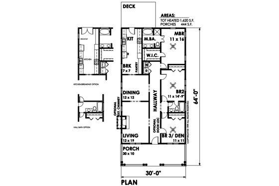 Floor Plan - Main Floor for Bungalow House Plan #30-209 - 3 bed, 2 bath