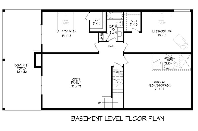 House Plan Design - Floor Plan - Lower Floor for Southern House Plan #932-871 - 4 bed, 3.5 bath