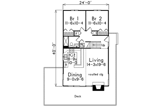 Floor Plan - Main Floor for Cottage House Plan #57-500 - 2 bed, 1 bath