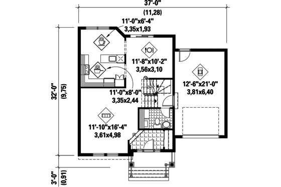Floor Plan - Main Floor for Country House Plan #25-4602 - 3 bed, 1 bath