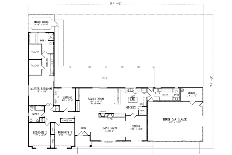Home Plan - Floor Plan - Main Floor for Mediterranean House Plan #1-639 - 4 bed, 3 bath
