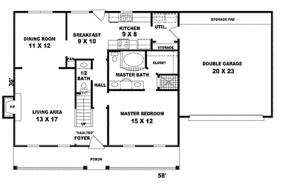 Floor Plan - Main Floor for Southern House Plan #81-456 - 3 bed, 2.5 bath