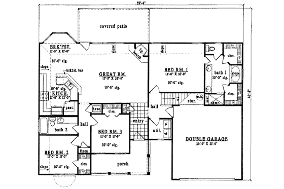 Floor Plan - Main Floor for Country House Plan #42-314 - 3 bed, 2 bath