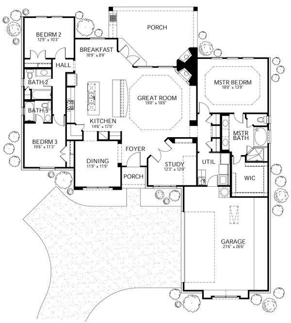 Home Plan - Mediterranean Floor Plan - Main Floor Plan #80-146