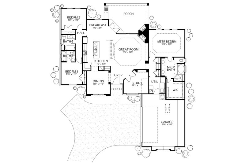 Dream House Plan - Floor Plan - Main Floor for Mediterranean House Plan #80-146 - 3 bed, 3 bath