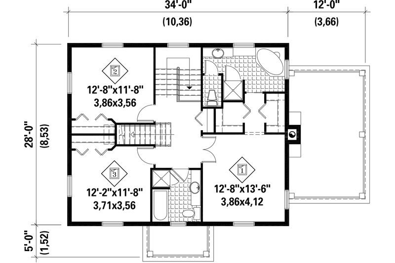 Home Plan - Floor Plan - Upper Floor for Colonial House Plan #25-4679 - 3 bed, 3 bath