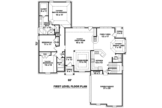 Floor Plan - Main Floor for Traditional House Plan #81-1100 - 3 bed, 3 bath
