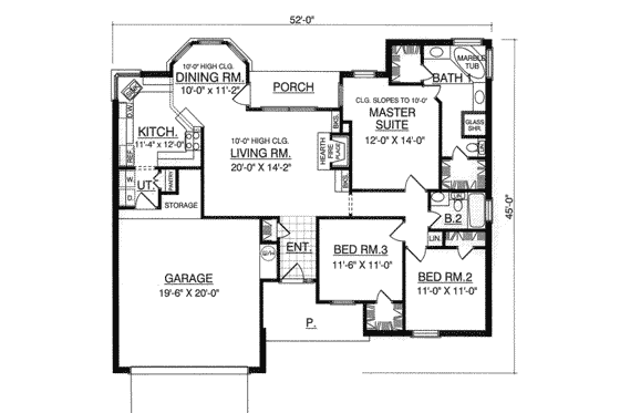 Floor Plan - Main Floor for Farmhouse House Plan #40-253 - 3 bed, 2 bath