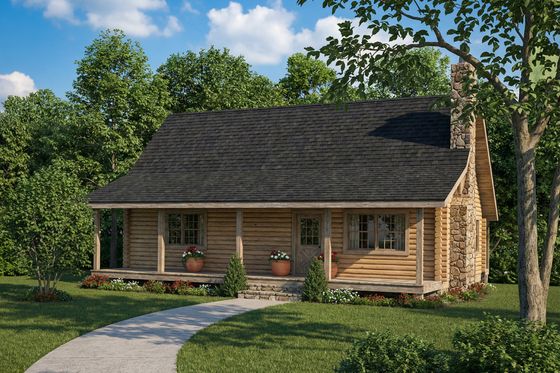 Exterior - Front Elevation for Log House Plan #17-458 - 3 bed, 2 bath