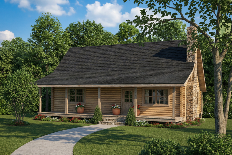 Exterior - Front Elevation 2 for Log House Plan #17-458 - 3 bed, 2 bath