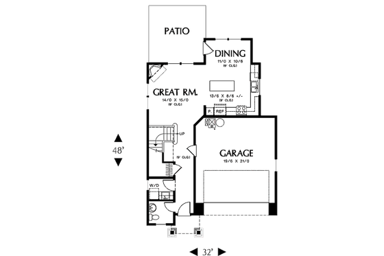 Floor Plan - Main Floor for Craftsman House Plan #48-499 - 3 bed, 2.5 bath