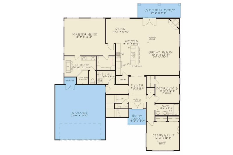 House Design - Floor Plan - Main Floor for Modern House Plan #17-2602 - 3 bed, 2 bath