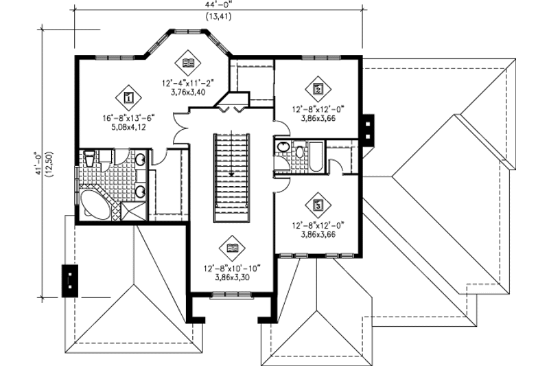 House Design - Floor Plan - Upper Floor for European House Plan #25-2126 - 3 bed, 3 bath