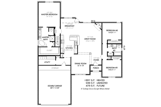 Floor Plan - Main Floor for European House Plan #424-60 - 3 bed, 2 bath