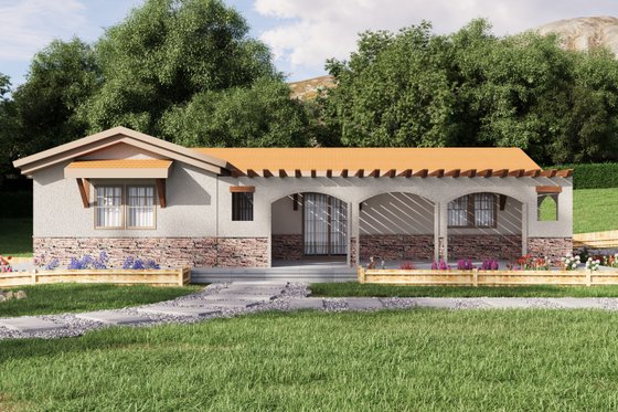 Exterior - Front Elevation 7 for Mediterranean House Plan #1106-111 - 3 bed, 1 bath