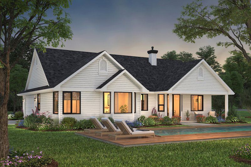 Architectural House Design - Exterior - Rear Elevation 3 for Ranch House Plan #18-1057 - 3 bed, 2 bath