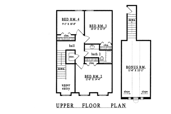 Floor Plan - Upper Floor for Traditional House Plan #42-218 - 4 bed, 2.5 bath