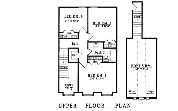 Traditional Floor Plan - Upper Floor Plan #42-218