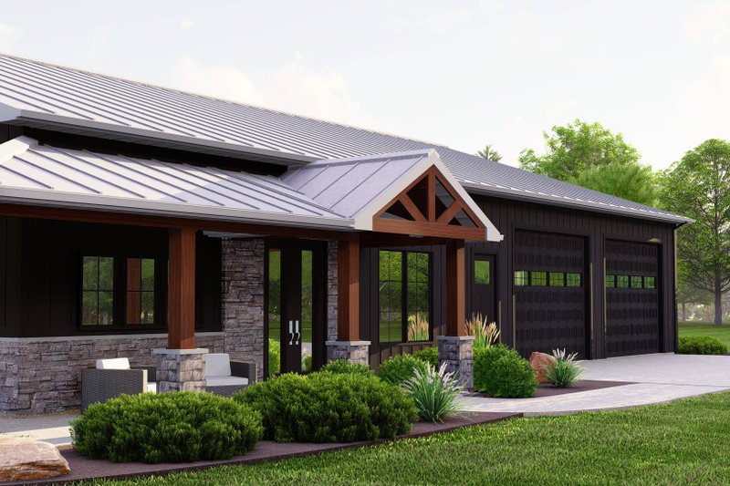 Dream House Plan - Exterior - Covered Porch for Barndominium House Plan #1064-259 - 1 bed, 1.5 bath