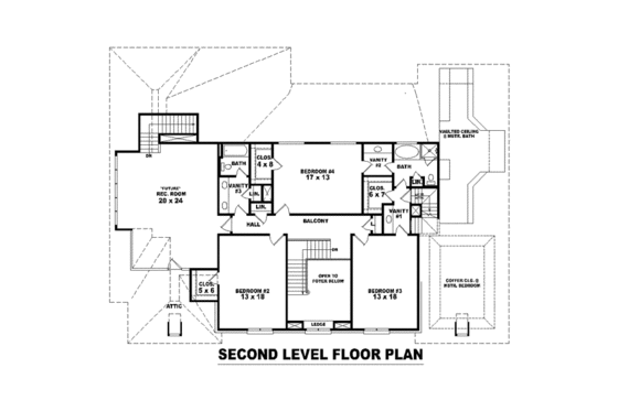 Floor Plan - Upper Floor for Colonial House Plan #81-1626 - 4 bed, 3.5 bath