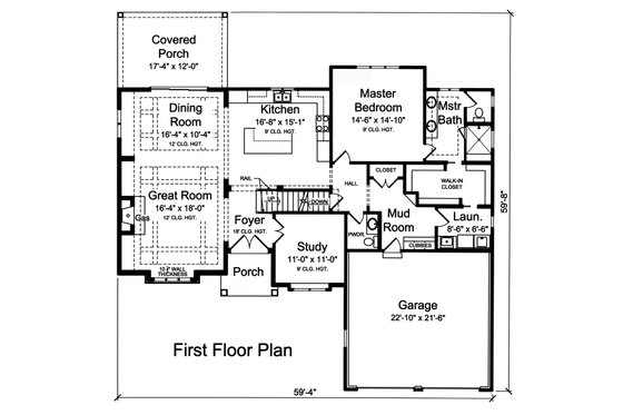Floor Plan - Main Floor for Traditional House Plan #46-873 - 4 bed, 3.5 bath